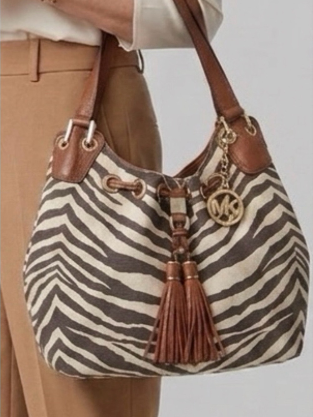 MICHAEL Michael Kors Zebra-Print Shoulder Bag in Black and Brown